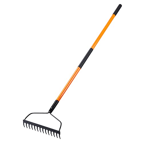 Vnimti Garden Rake for Gardening, Heavy Duty Garden Rake for Lawns, 14 Tines Bow Rake With Fiberglass Handle, 58 Inches