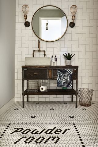 tiled powder room with industrial look by House Curious