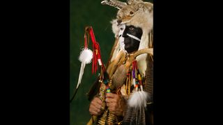 Blackfoot dancer in full ceremonial dress.