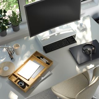 home office with desk organisation and storage