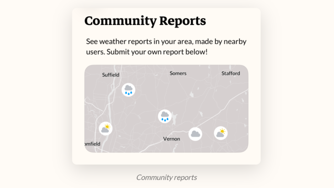 Community reports in the Acme Weather app