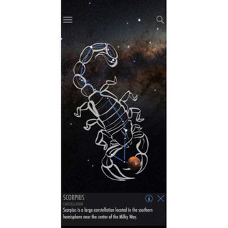 Screenshot from the SkyView app showing the Scorpius constellation.