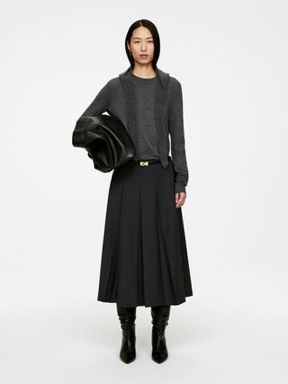 Pleated Wool Blend Skirt