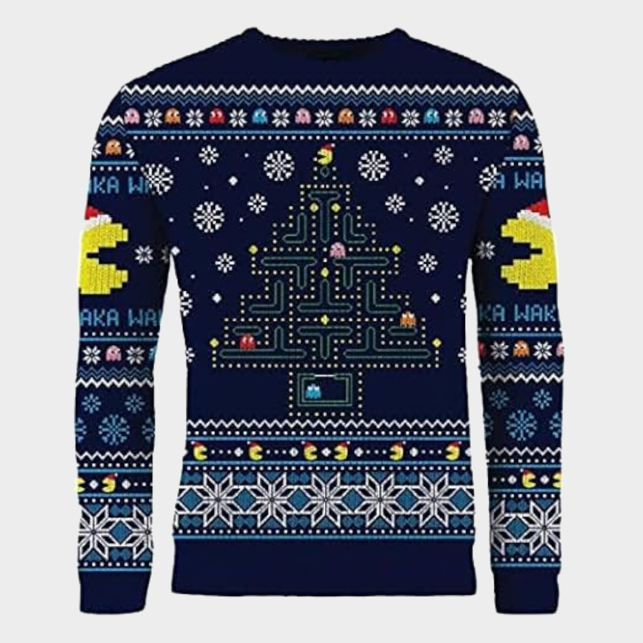 Merchoid Pacman Christmas Sweater on a plain background