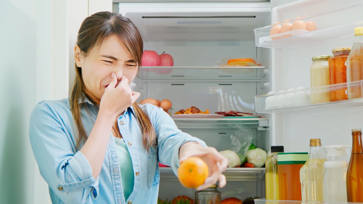 A women disgusted by her smelly fridge