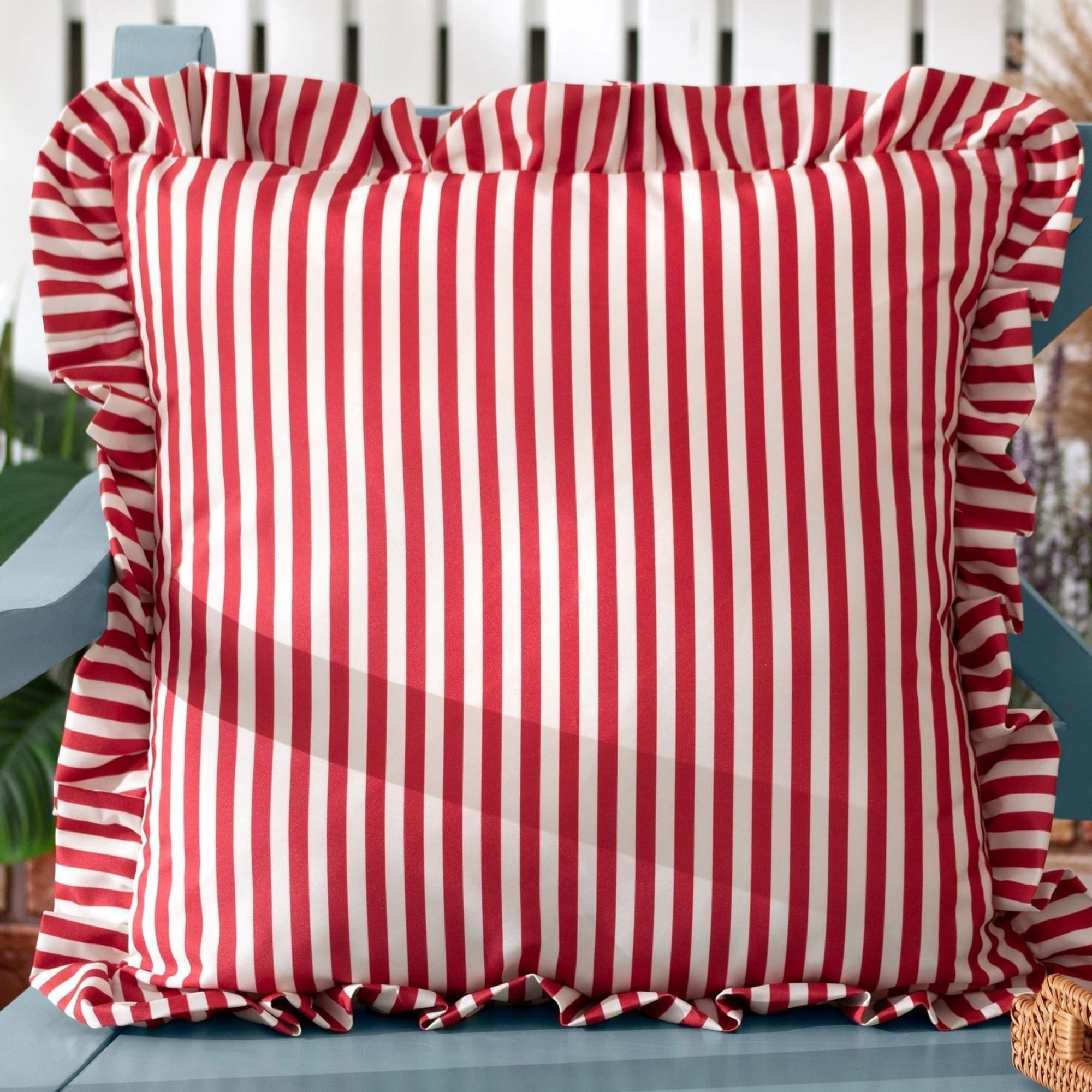 Red and white pinstripe cushion