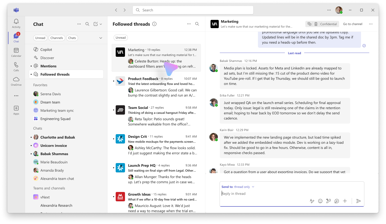 Press image showing the Microsoft Teams user interface with new threaded conversations feature.