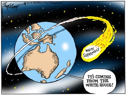 Political Cartoon World White supremacy meteor