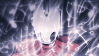 Hollow Knight: Silksong screenshot of Hornet behind white runes 