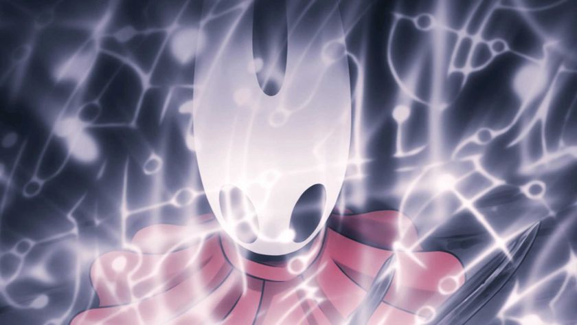 Hollow Knight: Silksong screenshot of Hornet behind white runes 