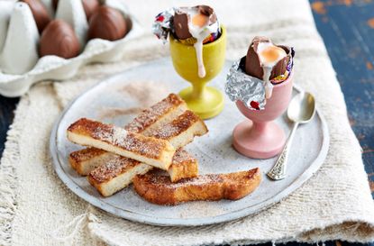 Creme egg and french toast soldiers