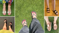 Julie Player, Caroline Parr, Kerrie Hughes and Molly Smith wearing the most comfortable sandals for women 