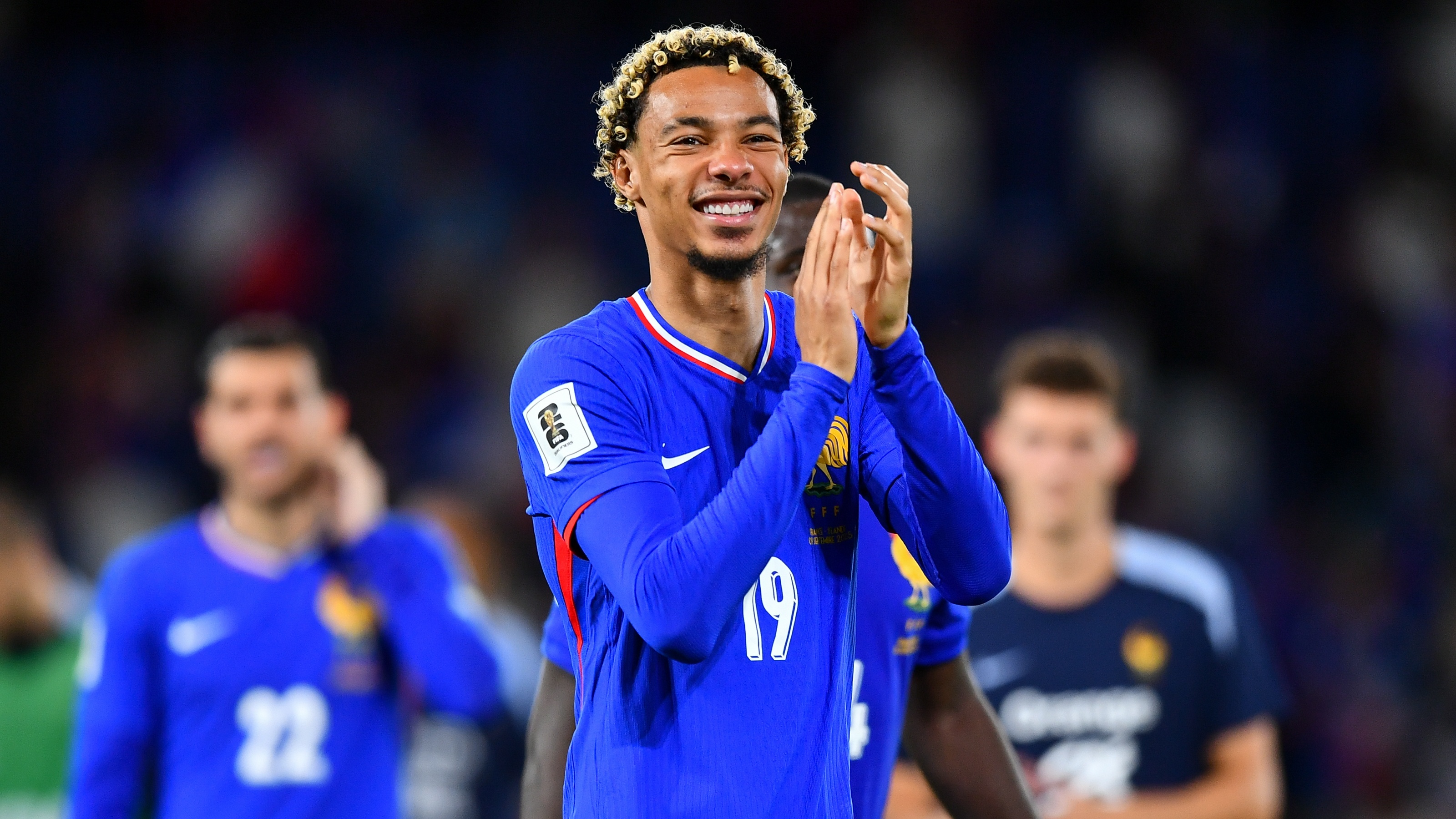 Hugo Ekitike of France acknowledges the fans following the FIFA World Cup 2026 qualifier match between France and Iceland at Parc des Princes on September 09, 2025 in Paris, France. 