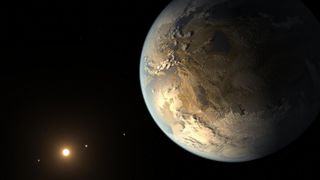 Illustration of Kepler 186-f, a habitable earth-like planet 