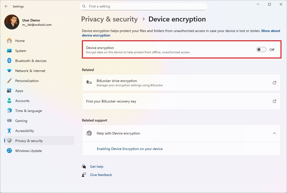 Disable Device Encryption option