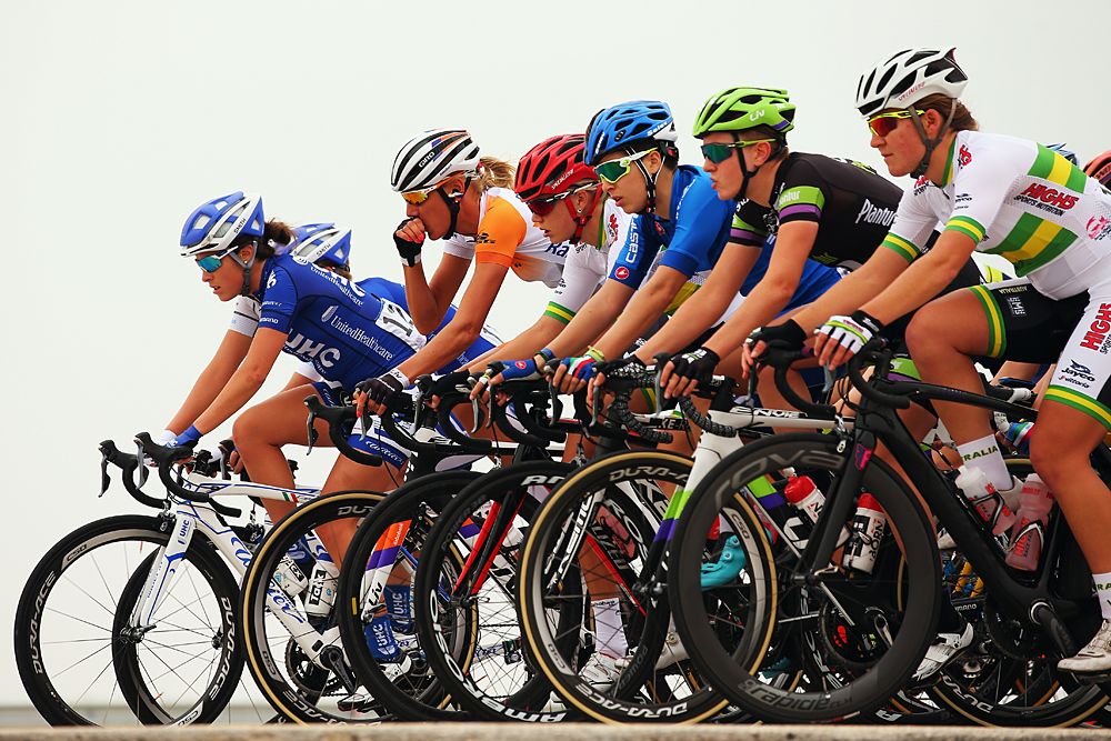 The peloton head out for the start of stage 2 at the Ladies Tour of Qatar