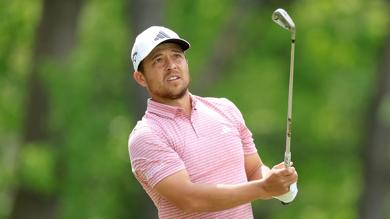 Xander Schauffele plays his tee shot on the third hole during the second round of the PGA Championship. 