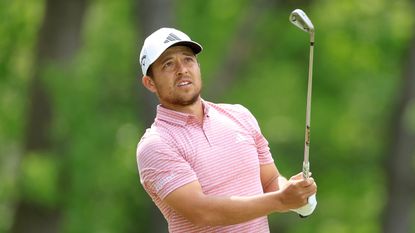 Xander Schauffele plays his tee shot on the third hole during the second round of the PGA Championship. 