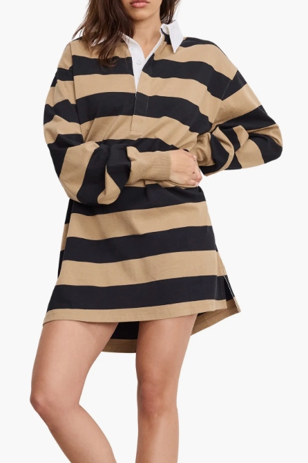 Good American, Stripe Jersey Polo Minidress