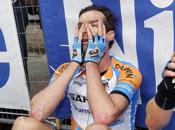 A shattered David Millar (Garmin - Transitions) recovers after the race.