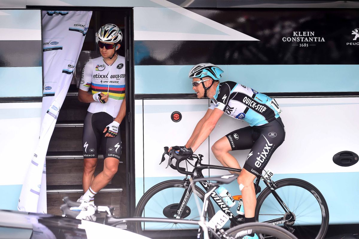 Warming up at the Etixx-Quick Step bus