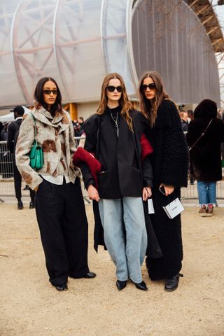 women wearing barrel jeans during Paris Fashion Week