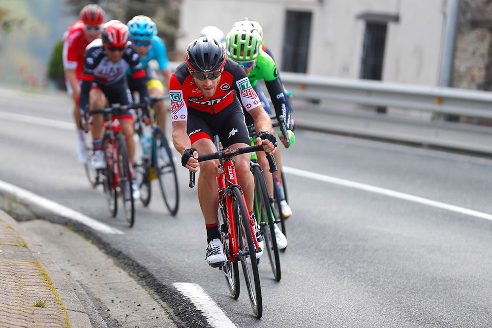 BMC's Danilo Wyss drives the breakaway during stage 4 at Pais Vasco