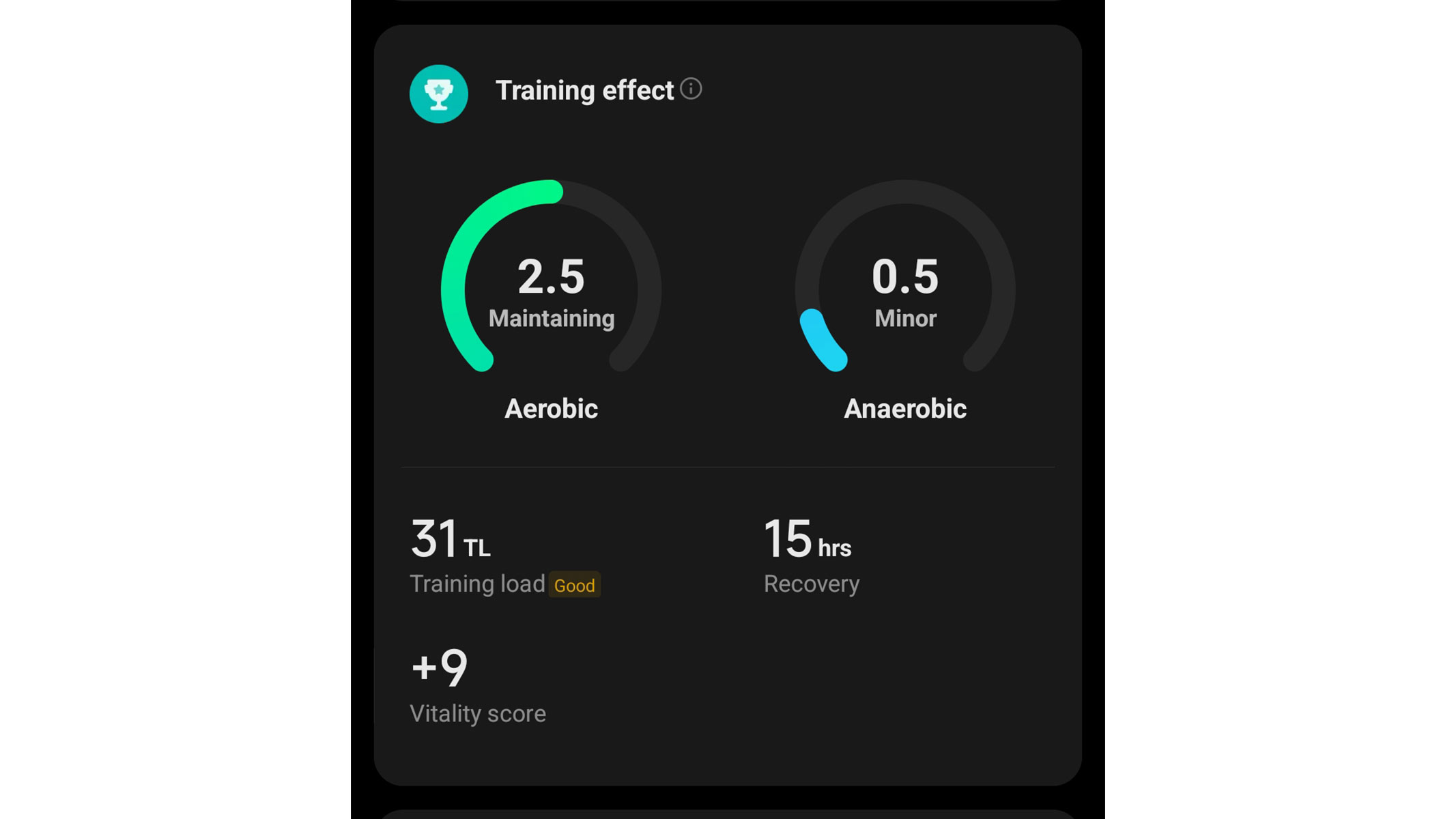 Mi Fitness app, a screenshot of the training effect log
