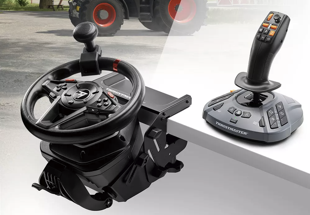 an image of the Thrustmaster Simtask FarmStick PlayStation and steering wheel