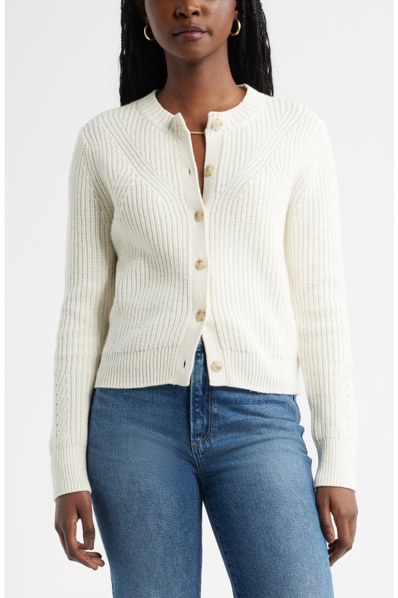 Shaker Stitch Pointelle Pima Cotton &amp; Merino Wool Cardigan