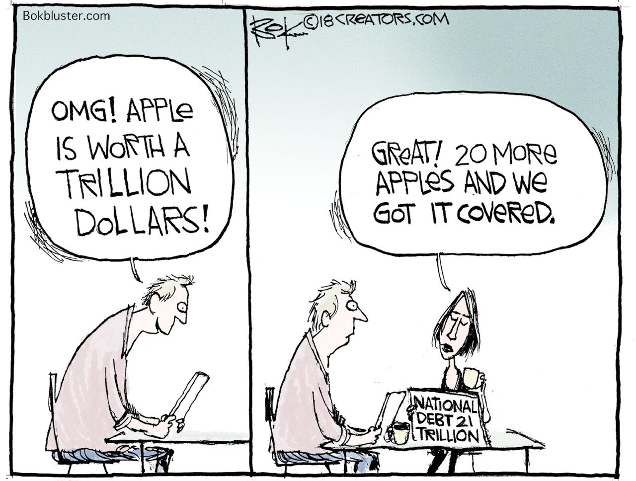 Political cartoon U.S. national debt Apple economy business money