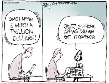 Political cartoon U.S. national debt Apple economy business money