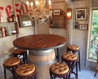 seating area in a pub-style shed bar