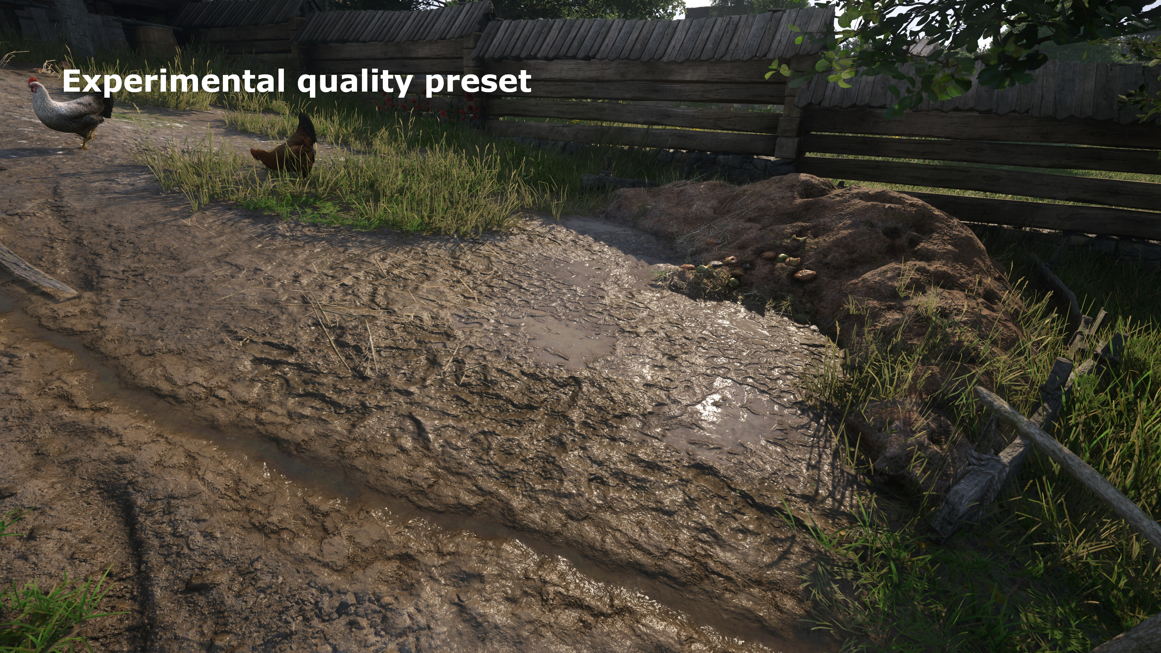 A screenshot from Kingdom Come: Deliverance 2 showing the graphics detail with the Experimental quality preset