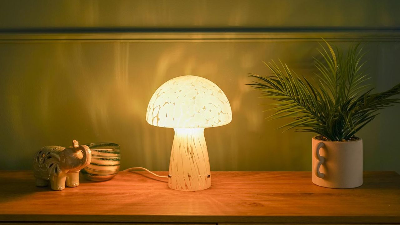 White Confetti Glass Mushroom Table Lamp