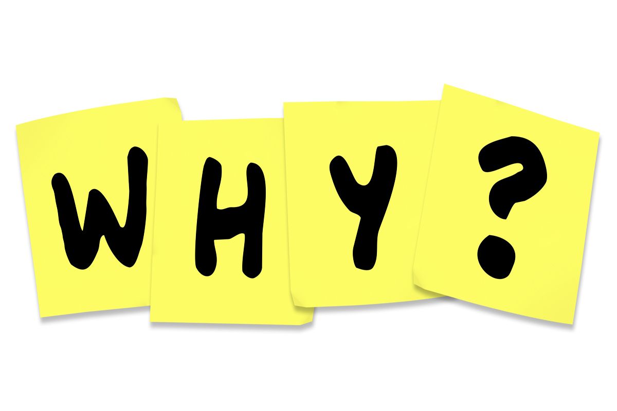 The word &amp;#039;why&amp;#039; on post-it notes