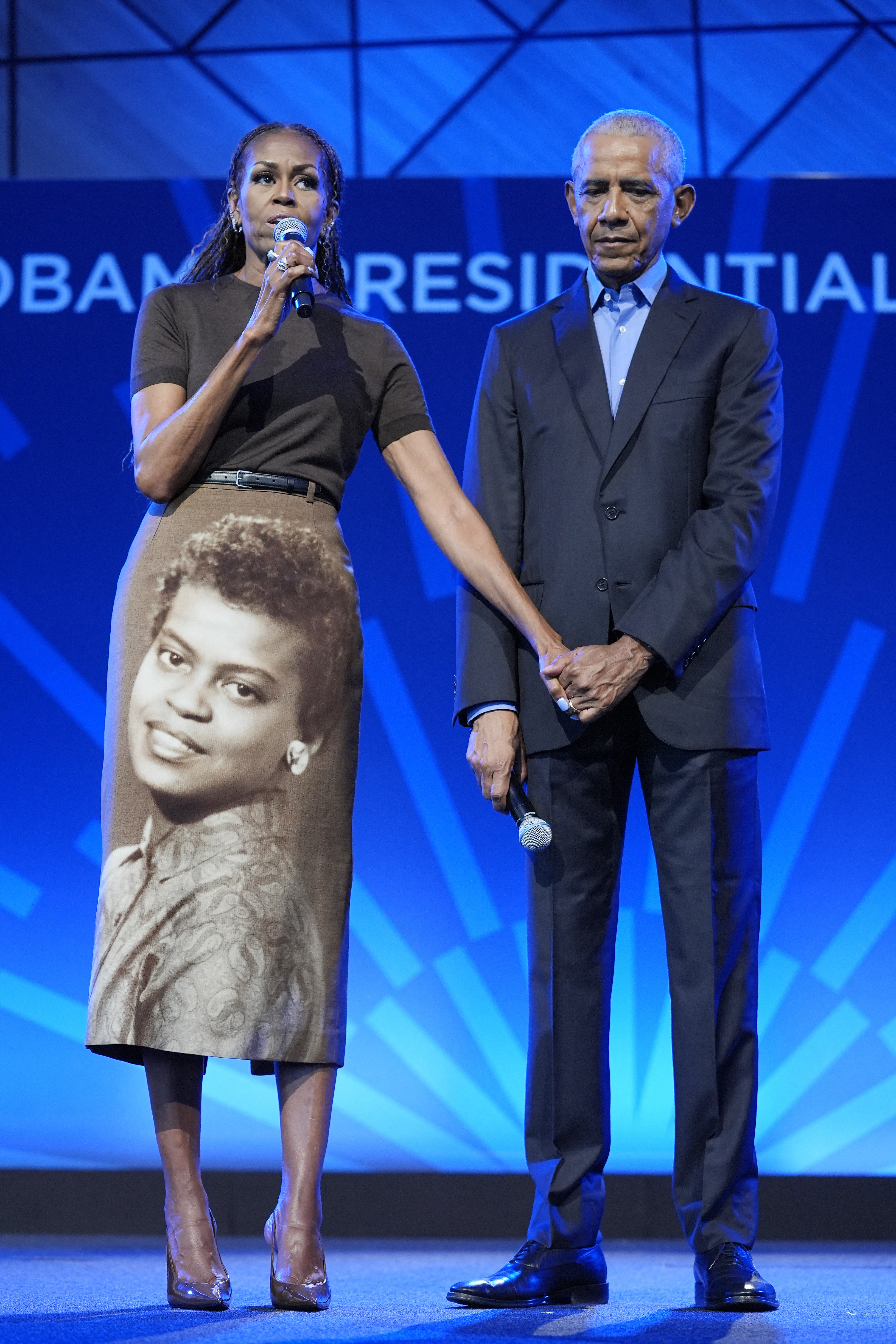 Michelle Obama wore a custom Acne Studios skirt with her "favorite" portrait of her mother on it