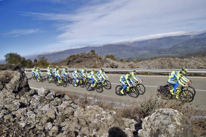 Tinkoff-Saxo is training in hills near Mount Etna in Sicily