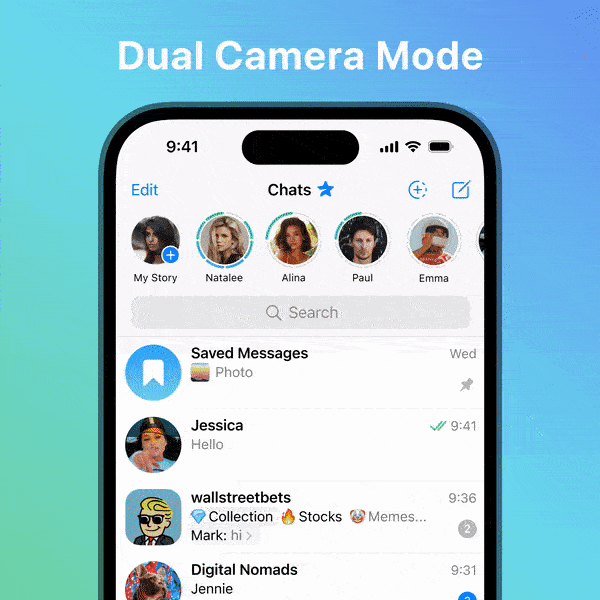 Telegram launches Dual Camera mode for Stories.