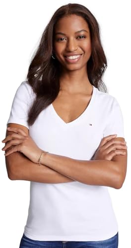 Tommy Hilfiger Women's Favorite Regular Fit V-Neck Flag Logo T-Shirt, White, S