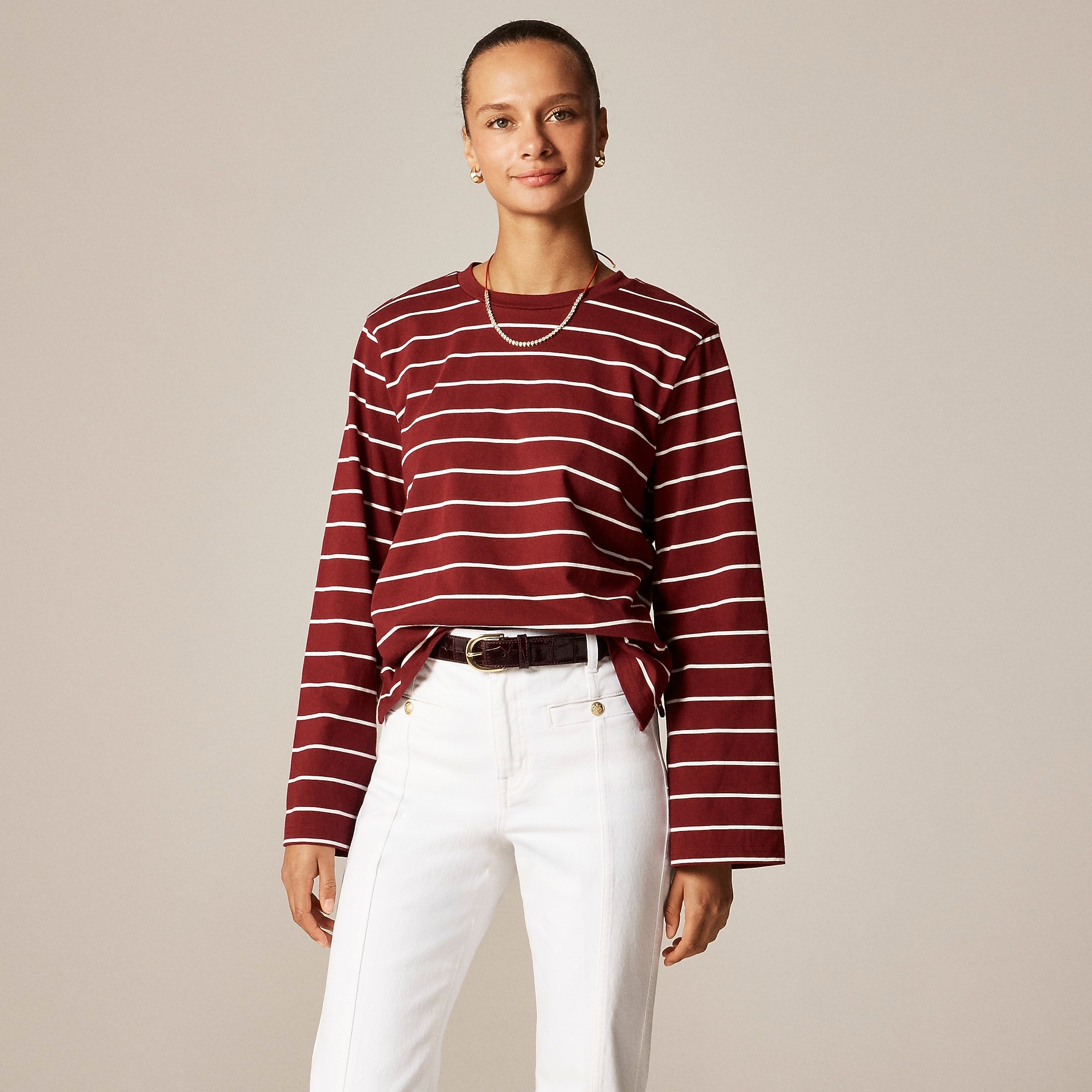 J.Crew, Boyfriend Jersey Relaxed Long-Sleeve T-Shirt in Stripe