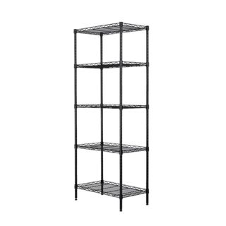 A tall metal storage shelf