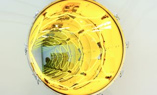 Inside a yellow cylinder.