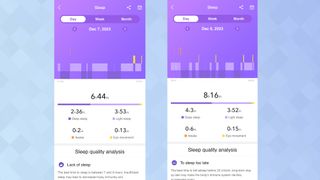 Sleep stats screenshot from GloryFit app
