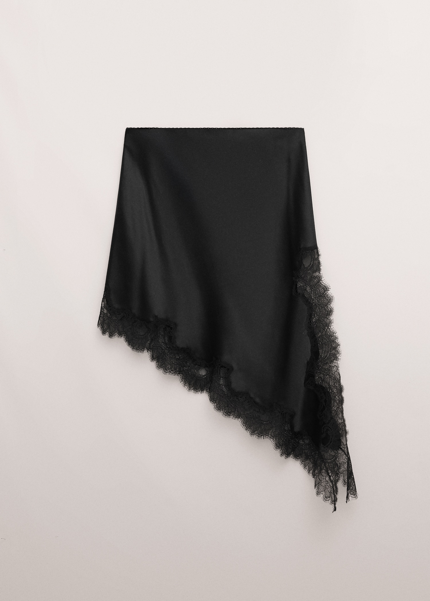 Satin Asymmetrical Short Skirt With Lace - Women | Mango Usa