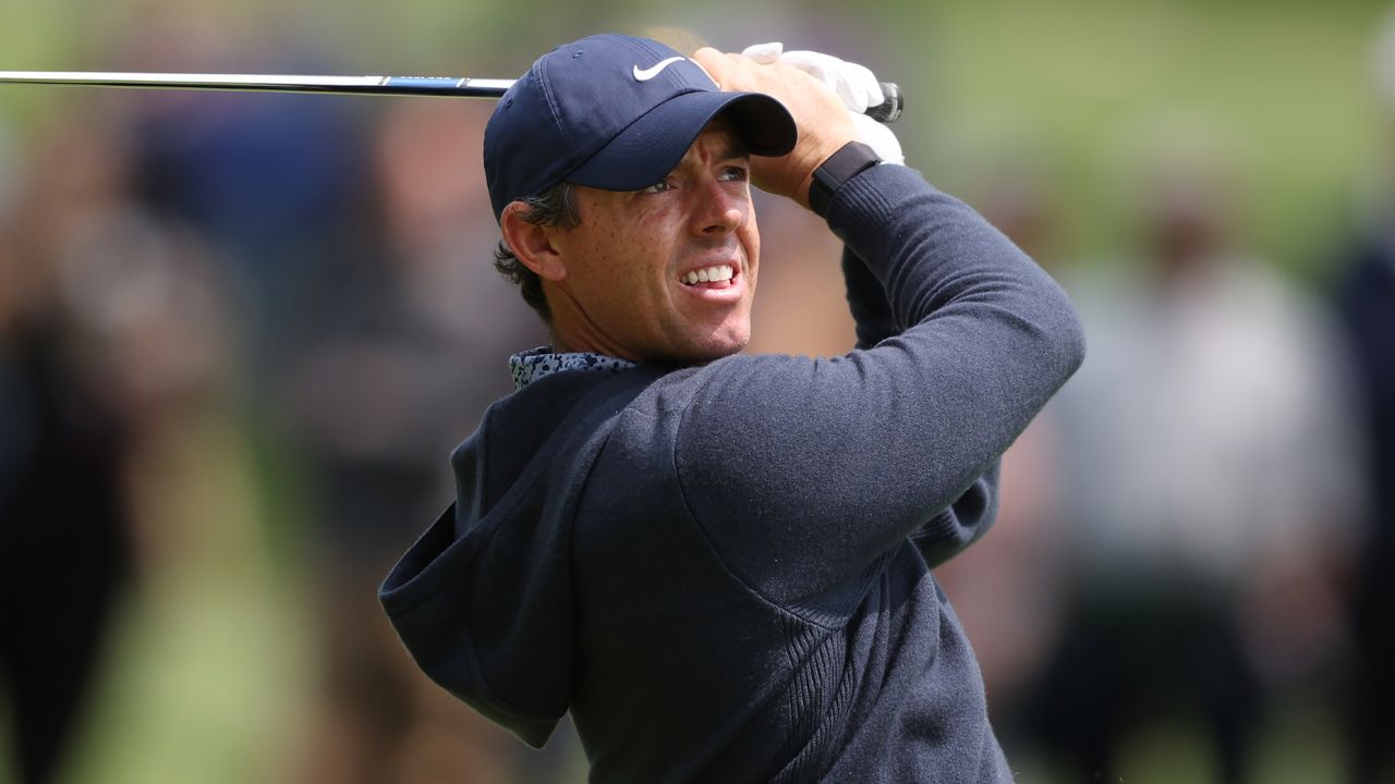 Rory McIlroy during a practice round before the PGA Championship at Oak Hill Country Club