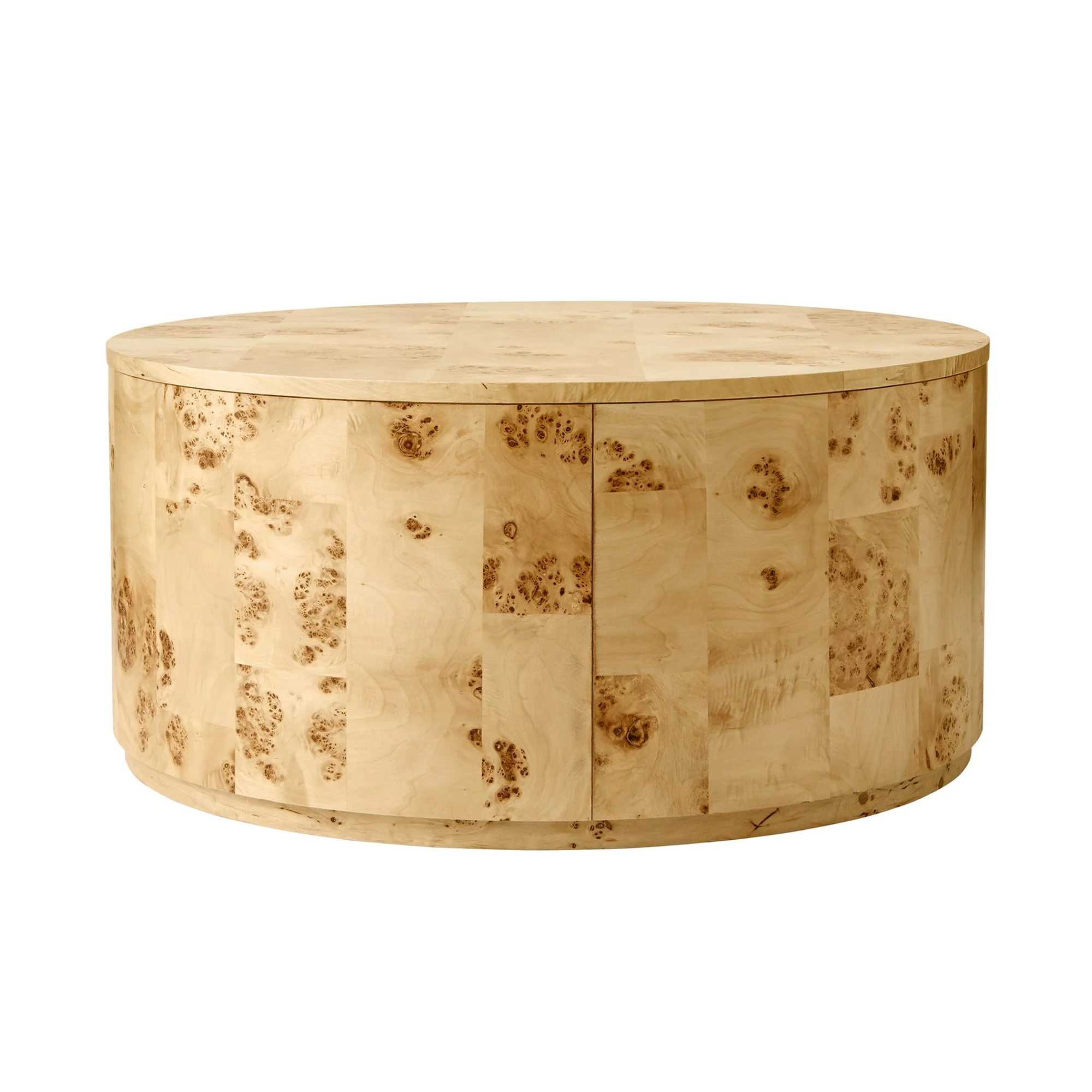 a round burl wood coffee table