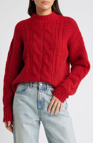 Treasure 
Bond, Mock Neck Cable Stitch Sweater