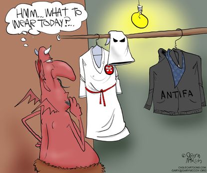 Political cartoon U.S. Extremists KKK Antifa