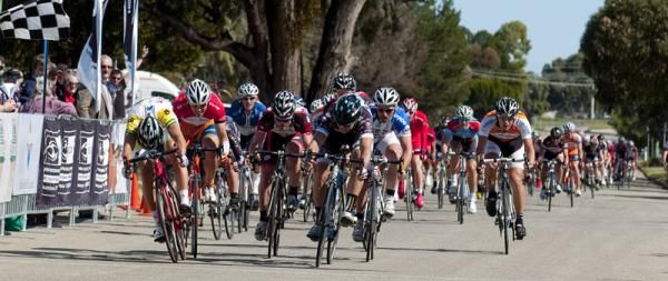 Jonathan Cantwell (far left) of V Australia edges out Ben Kersten (Swan Hill Heart of the Murray) to win stage nine in Robinvale.